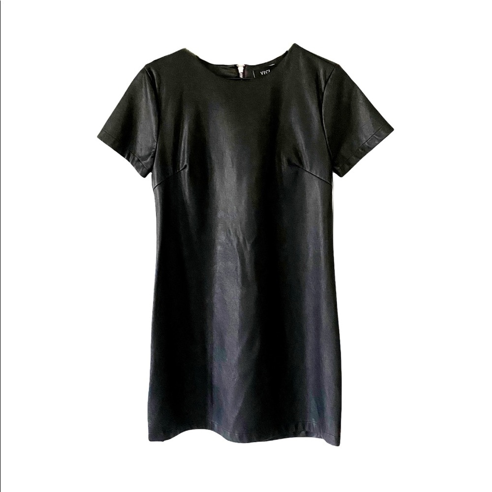 Vici Faux Leather Short Sleeve Mini Dress
